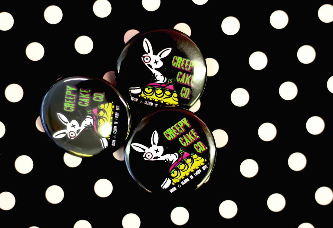 Creepy Custom Buttons, Creepy Cake Co, Custom 1.5" Round Buttons, bakery buttons,