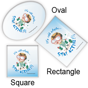 skiing square, oval, rectangle button designs