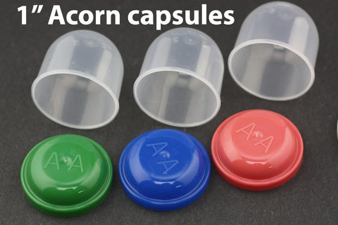 Acorn capsules for button vending using gumball machine
