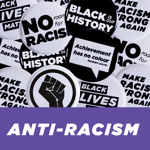 Collection of Campaign sized Anti Racism Buttons and Black Lives Matter Pins