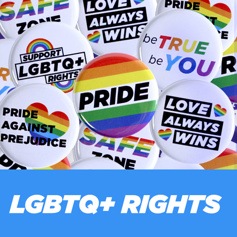 LGBTQ+ Pride Buttons 2-1/4" White