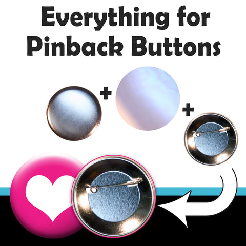 all of the parts, supplies and pieces you need to make pinback buttons with a Badge-A-Minit button press machine