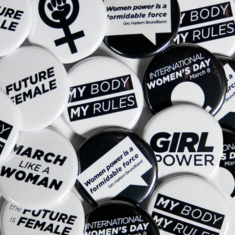 Mix of Female Empowerment Buttons and Women's Rights Pins