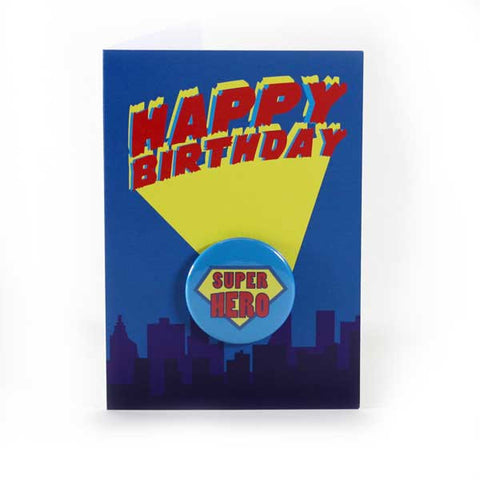Happy Birthday Super Hero - Button Greeting Card