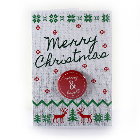 Merry Christmas Merry & Bright Button Greeting Card from People Power Press