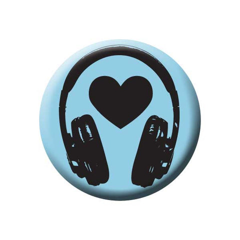 Music Headphones, Heart, Blue, Music Record Store Buttons Collection from People Power Press