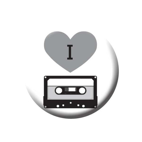 I Love Tapes, Heart, Black and Grey, Music Record Store Buttons Collection from People Power Press