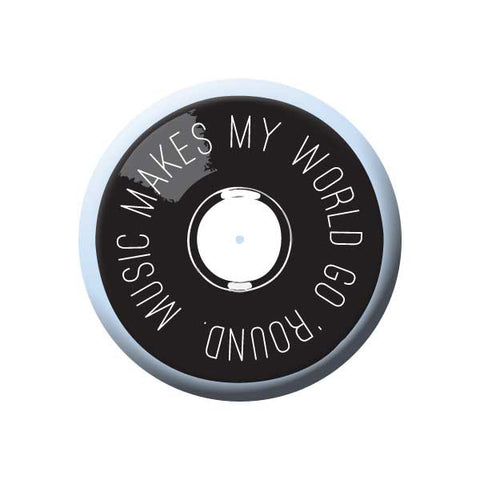 Music Makes My World Go Round, Record, Grey, Music Record Store Buttons Collection from People Power Press