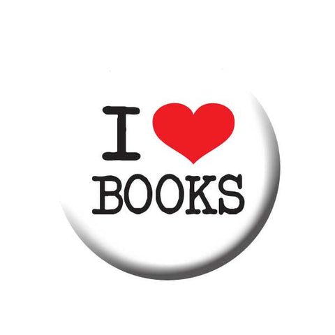 I Heart Books, I Love Books, Black, Red, White, Reading Book Buttons Collection from People Power Press