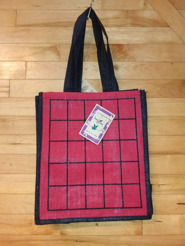 Bold Red with Black-Square Pattern, Jute Fibre Tote Bag
