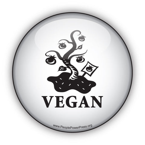 Vegan Button with Tree - White