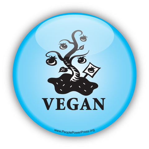 Vegan Button with Tree - Light Blue
