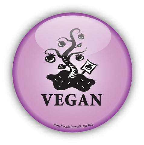 Vegan Button with Tree - Purple