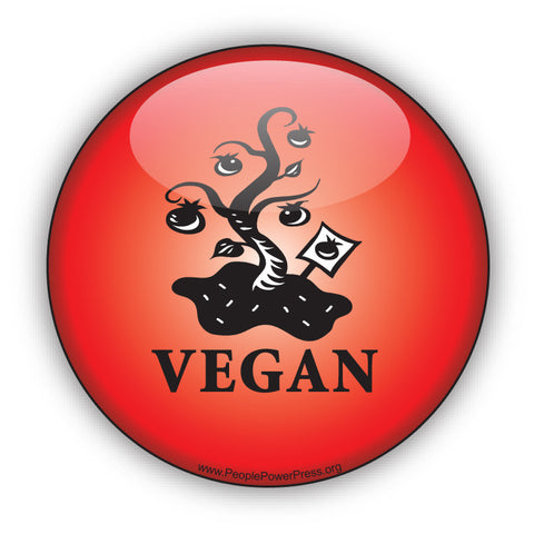 Vegan Button with Tree - Red