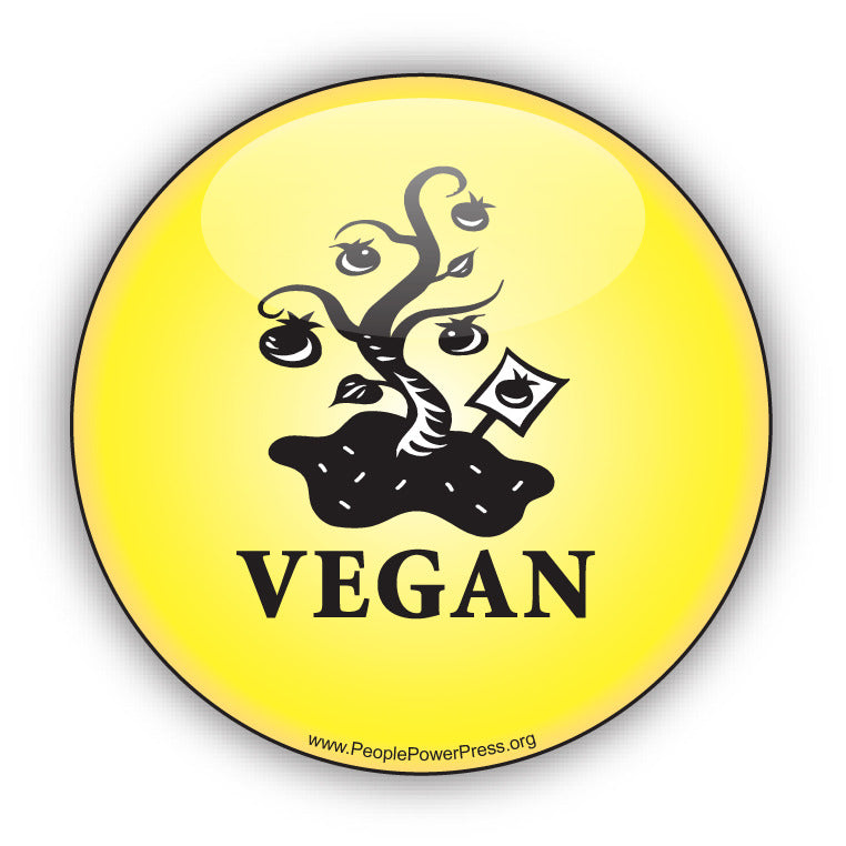 Vegan Button with Tree - Yellow