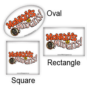 "Monkeys & Midgets" Logo fridge magnets by Mike Gagnon on People Power Press