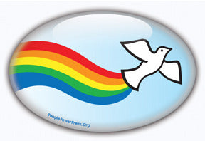 Sixties dove and rainbow button design