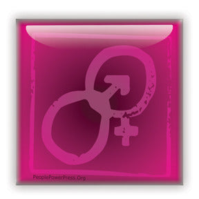 Female and Male Sex/Gender Symbol Button/Magnet - Pink Square