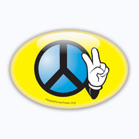 Peace Sign & V Sign Button/Magnet - Yellow Oval