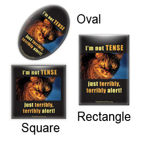 I'm not TENSE. Just Terribly, Terribly Alert! Funny Cat Fridge Magnets on People Power Press. 