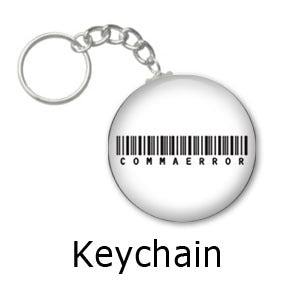 Comma Error Barcode key chains on People Power Press
