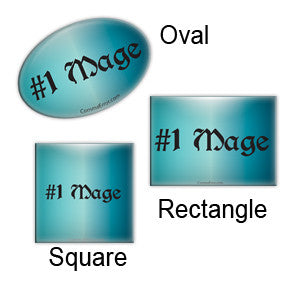 #1 Mage Teal button. Oval, Square and Rectangle. Part of the Comma Error Geek Boutique collection on People Power Press