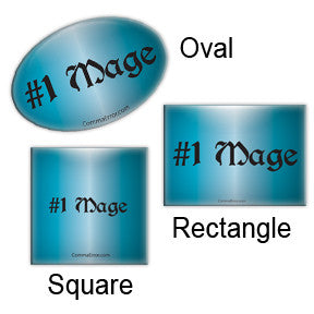 #1 Mage - Blue Oval, Rectangle and Square Buttons. Part of the Comma Error Geek Boutique collection on People Power Press.