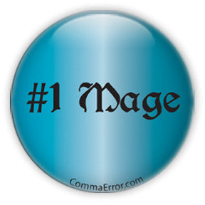 #1 Mage - Blue Button. Part of the Comma Error Geek Boutique collection on People Power Press.