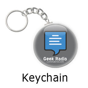 Comma Error is Geek Radio. Grey Logo Keychains on People Power Press