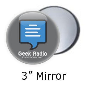 Comma Error is Geek Radio. Grey Logo Pocket Mirrors on People Power Press