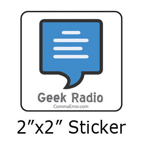 Comma Error is Geek Radio. Grey Logo Stickers on People Power Press