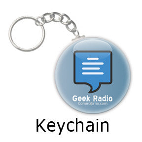 Comma Error is Geek Radio. Blue Logo Keychains on People Power Press