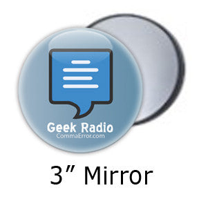 Comma Error is Geek Radio. Blue Logo Pocket Mirrors on People Power Press