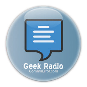 Comma Error is Geek Radio. Blue Logo Buttons on People Power Press