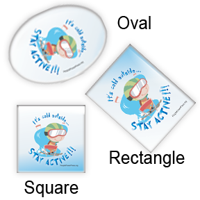 Slallom Skiing Sports Button Designs for magnets oval shape, rectangular, and square design