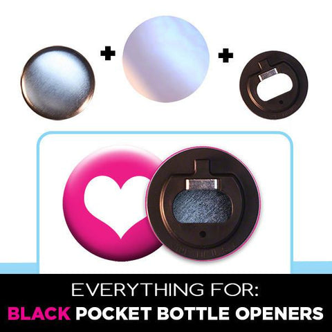 all the parts you need to make 2.25" black plastic pocket bottle openers