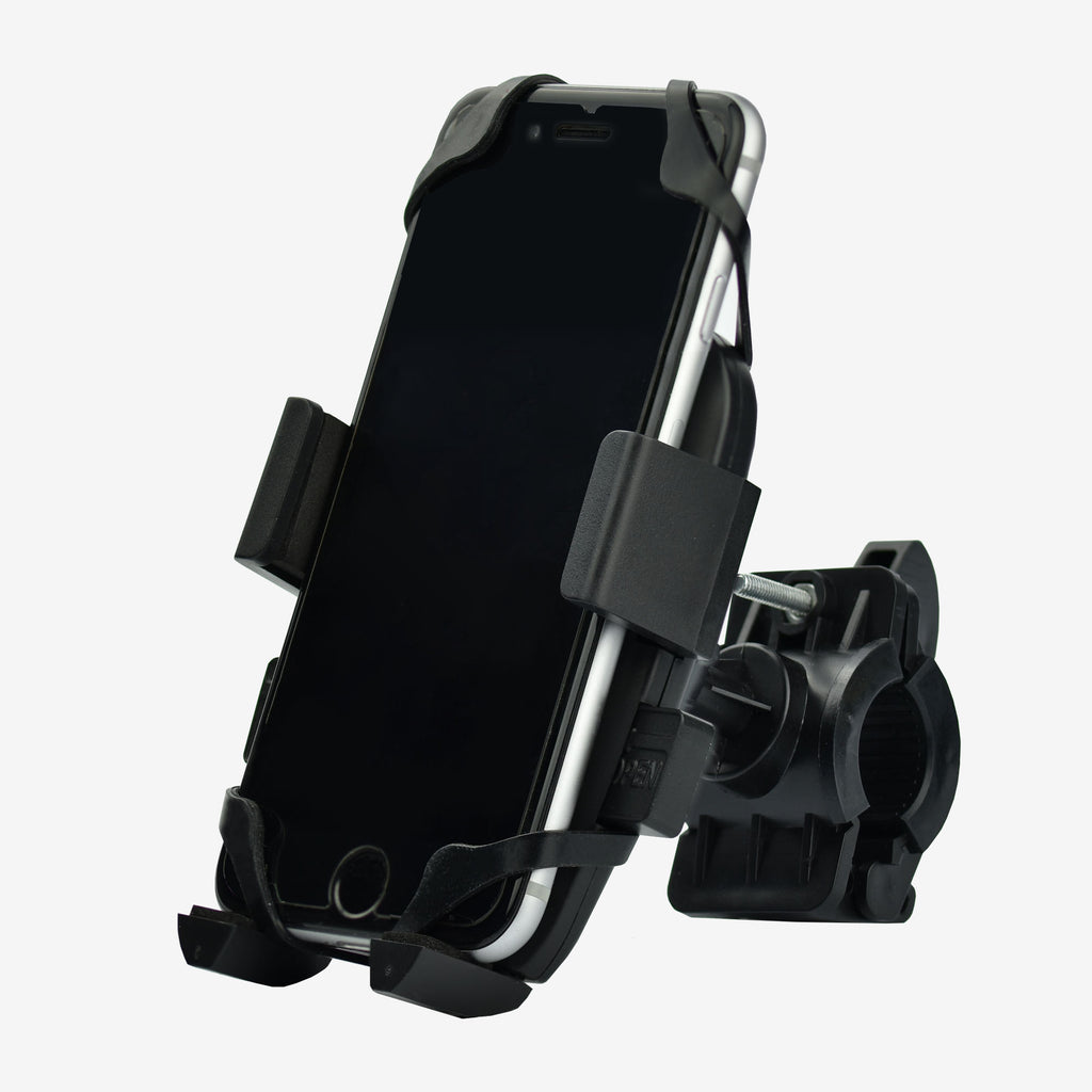 Adjustable phone holder for bicycle handlebars