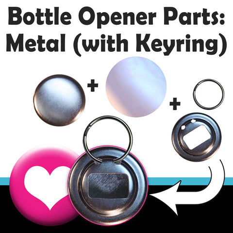 Parts and component sets for making 2-1/4" bottle openers with key rings
