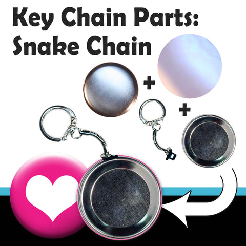 We sell snake chain keychain supplies for maing 2.25" key chains with a T150 pinback button machine