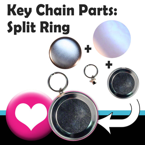 complete split ring parts for making key chains with your T150 Button Maker