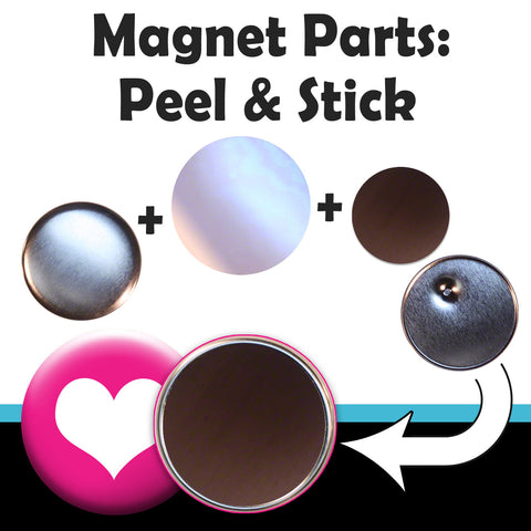 complete sets of magnet parts for making fridge and locker magnets with a 2.25" (2-1/4") T150 hobby button maker