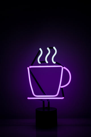 Cool purple steaming coffee cup Neon Light