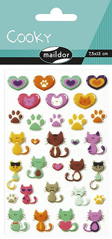 Cooky Domed Stickers Cats Hearts