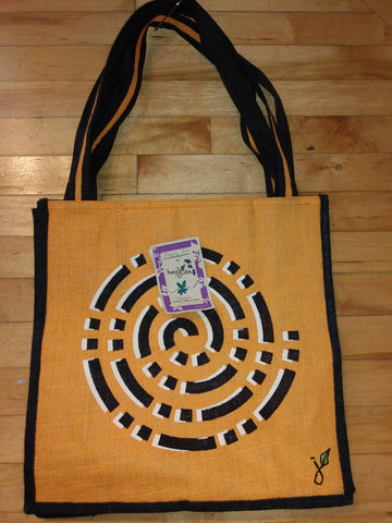 Large "Cosmo" yellow jute tote bag, made from jute fibre.