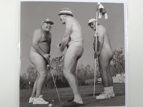 Naked Men Playing Golf 6 x 6 Blank Card
