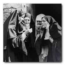 Smoking Nuns Black And White Card