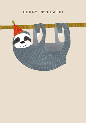 Adorable Hanging Sloth Belated Birthday Card