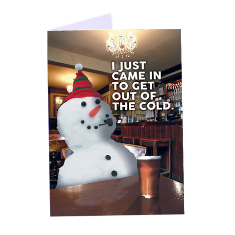Snowman in pub - Greeting Card