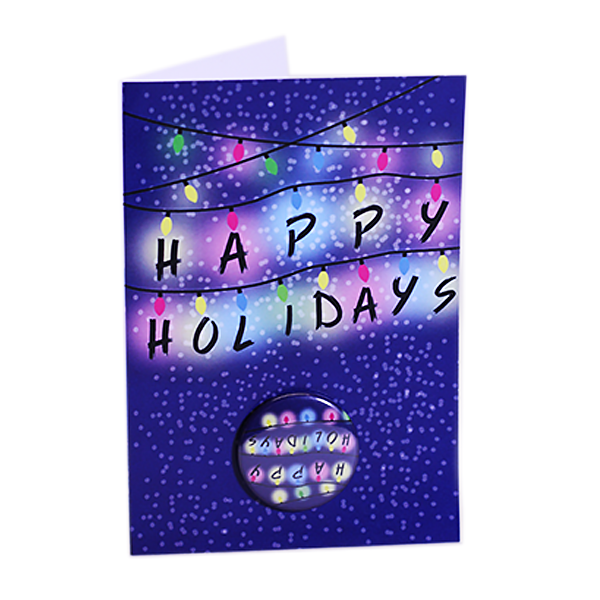 Stranger Things Christmas Lights Greeting Card with Button Mounted Upside Down