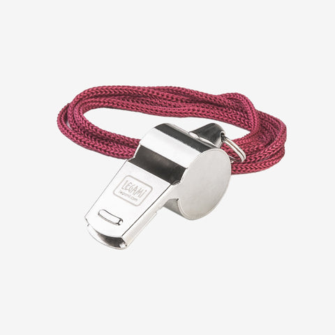 Great gift idea for safety. Metal whistle with fabric cord.